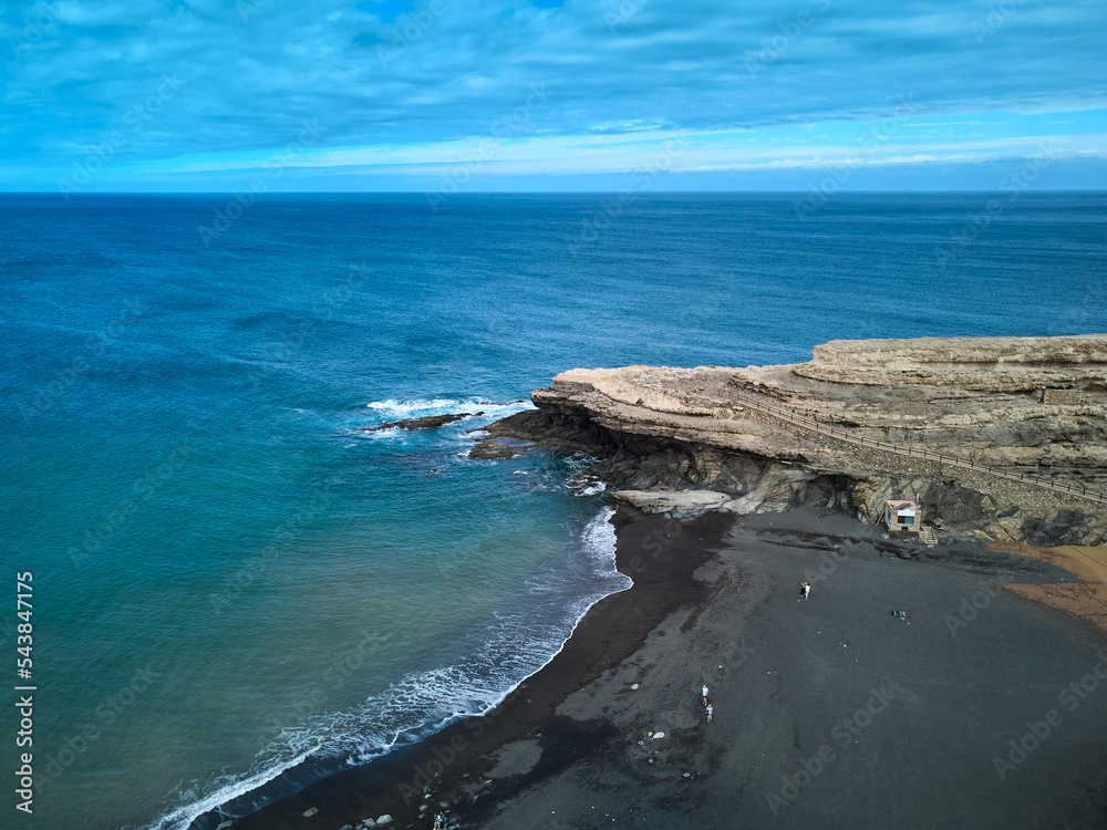 Aerial view of the Atlantic Ocean and the coastline in Ajuy Fuerteventura island drone photography Aerial view of the Atlantic Ocean and the coastline in Ajuy Fuerteventura island drone photography