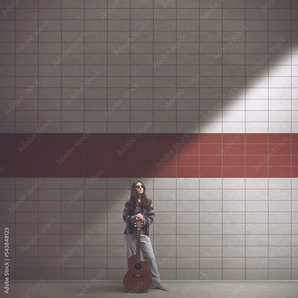 Cool hippie woman standing at the subway station Cool hippie woman standing at the subway station