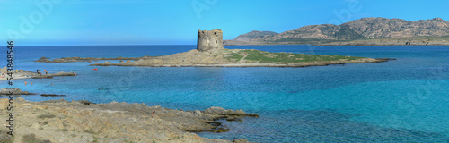 View at the beach of Pelosa at Stintino on Sardinia, Italy