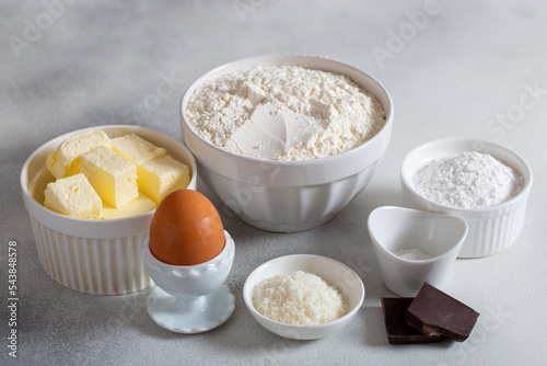 Cooking step by step cookies winter hedgehogs with chocolate and coconut flakes, step 1 - preparing the necessary ingredients, horizontal