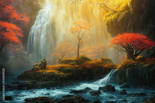 waterfall in autumn forest