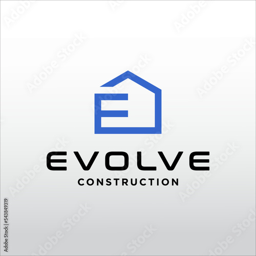 E Letter with Home Building Logo Design Template