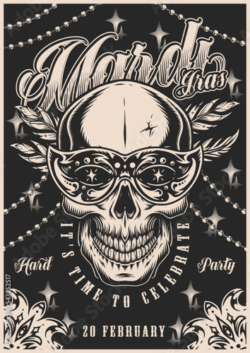 Mardi gras vintage flyer monochrome