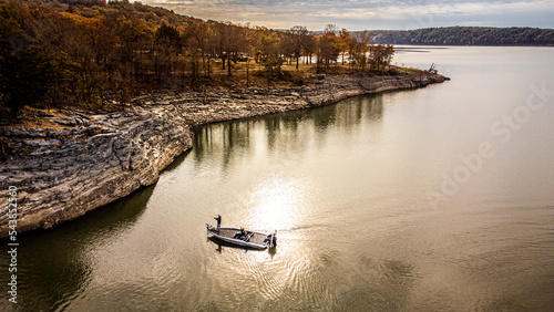 Fall bass fisherman fishing on lake Tenkiller Oklahoma 