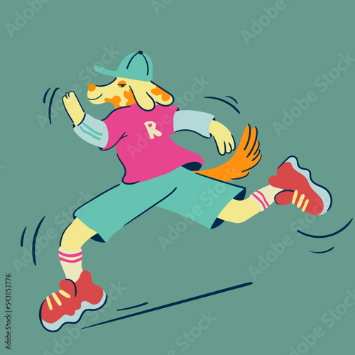 furry dog guy character running in a cap and sneakers