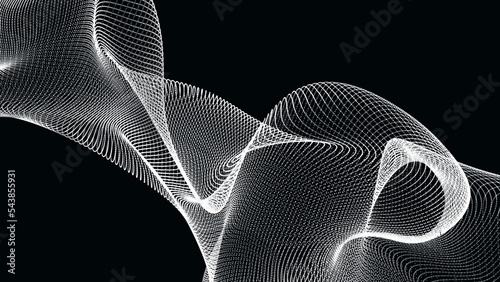 Abstract mir black and white color wave isolated on the black background. 3D rendering