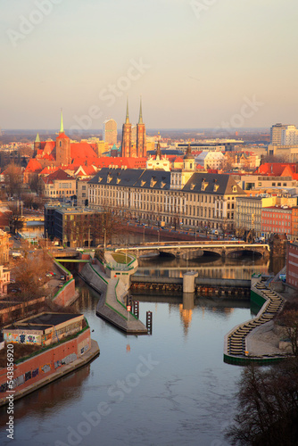 Wroclaw from a bird's eye view. The old town on the Odra River. 