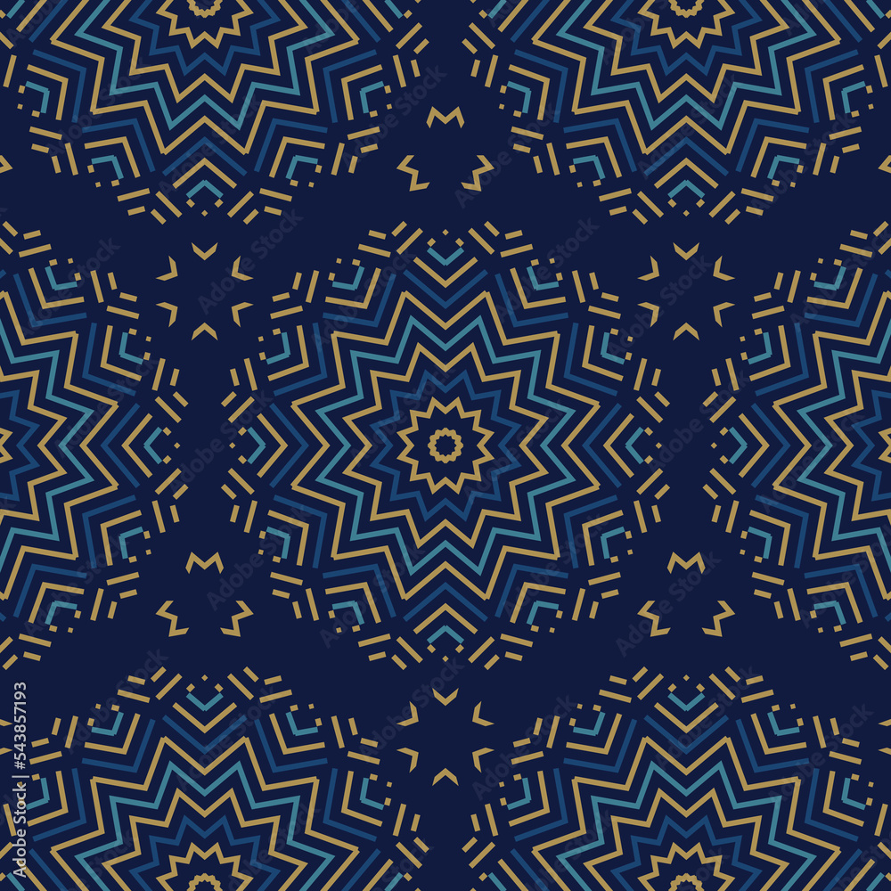Star shaped geometric seamless pattern with art deco elements and Christmas holiday mood