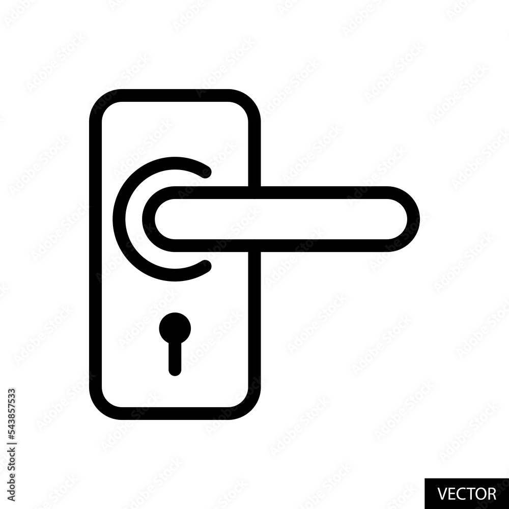 Door handle vector icon in line style design for website, app, UI, isolated on white background. Editable stroke. Vector illustration. Door handle vector icon in line style design for website, app, UI, isolated on white background. Editable stroke. Vector illustration.