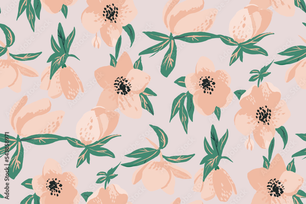 Beautiful floral motif. pink flowers intertwined in a seamless pattern on a gentle background Beautiful floral motif. pink flowers intertwined in a seamless pattern on a gentle background