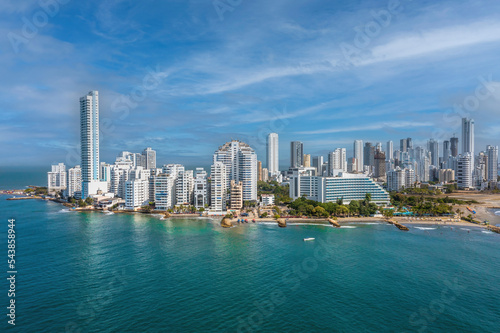 The modern skyscrapers in the Cartagena in Colombia aerial panorama summer sky clouds view photo