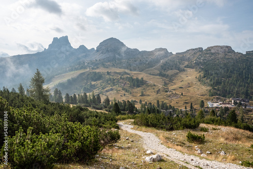 Low clouds in the mountains of the Valparola Pass, Dolomite Alps in South Tirol