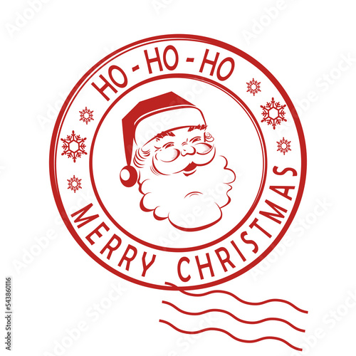 Round stamp with silhouette of Santa Claus with snowflakes, design element