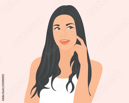 Beautiful woman thinking or wondering and analyzing the question.