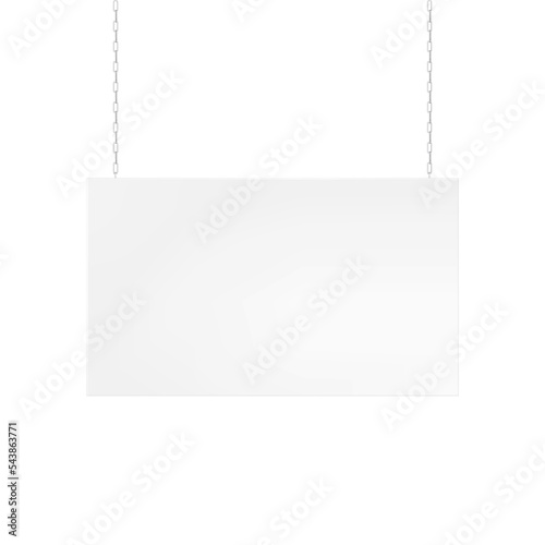 Hanging advertising board sign realistic vector mockup. Blank signboard banner isolated on white background mock-up. Template for design