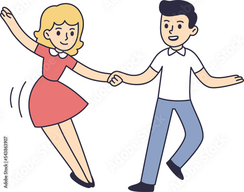 Photos Cute cartoon young dancing couple. Swing dance, Lindy hop.