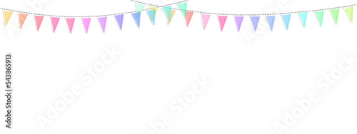 festoni con bandiere triangolari colorate su sfondo trasparente