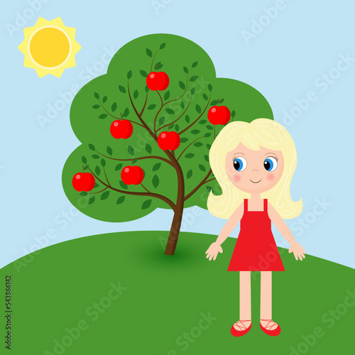 Cute girl in summer clothes on the background of a summer landscape