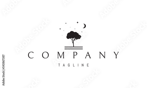 Vector logo on which an abstract image of a tree under a starry sky.