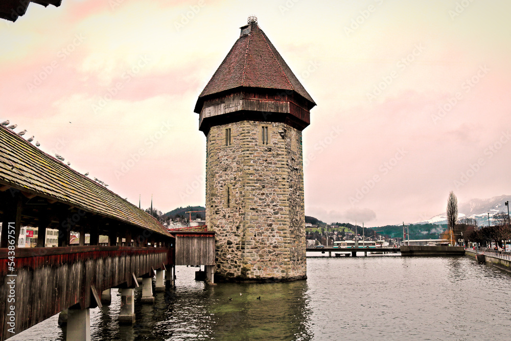 Chapel Bridge Lucerne Water Tower in Switzerland