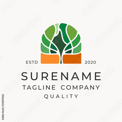 mosaic tree window tiles logo design custom logo design vector illustration