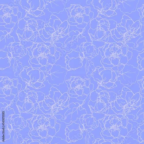 Abstract floral blue background. Seamless floral vector pattern. Saintpaulia. Silhouette. Sketch. Banner. Web.