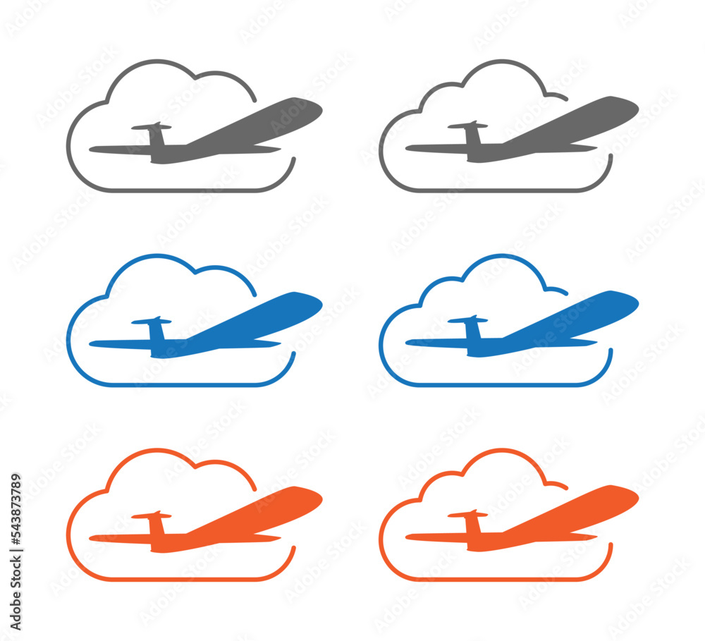 Plane in cloud sky icon