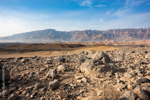 Rocky desert landscape, mountains in the Sultanate of Oman, Middle East