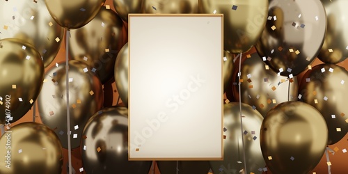Text frame background photo frames and balloons New year and Christmas templates 3D illustration