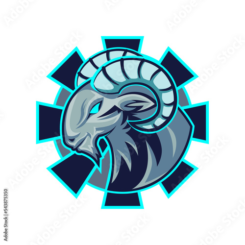 vector logo sport goat mascot illustration side view in front of a jagged circle