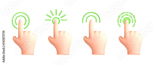 Touch or click icon design. 3D hand pointing icon design. Pointing gesture, tap screen, choose button. Vector 3d illustration.
