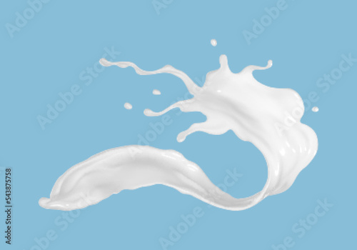Milk splash isolated on blue background. Realistic vector illustration.