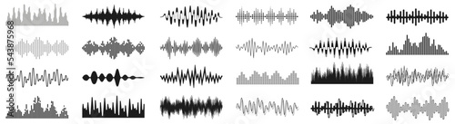 Set sound waves sign  musical sound wave collection icon  digital and analog line waveforms  electronic signal  voice recording  equalizer - vector
