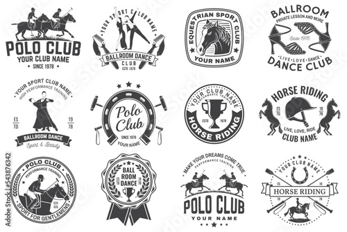 Fotografie, Tablou Set of polo club, horse riding, ballroom dance club badge, emblem, logo