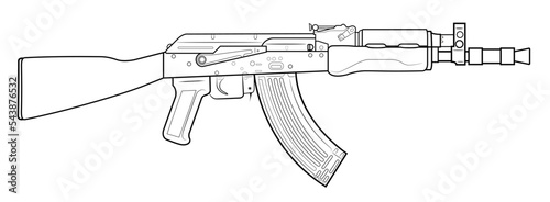 Vector illustration of AK assault rifle with short barrel on the white background
