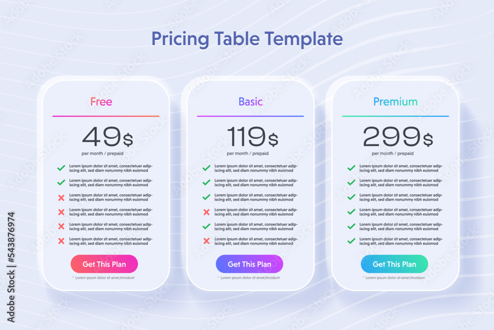 Template Design UX UI price list. Landing page website product package ...