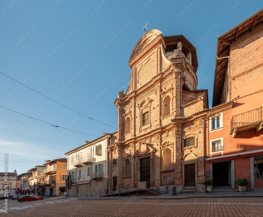 Carmagnola, Turin, Italy - November 05, 2022: church of the brotherhood of San Rocco (17th-18th century) in via Ferruccio Valobra