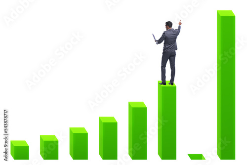 Businessman in growth concept with bar charts