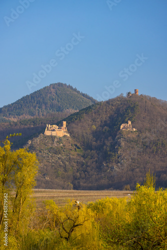 Chateau de Saint-Ulrich ruins, Chateau du Girsberg ruins and Chateau du Haut-Ribeaupierre near Ribeauville, Alsace, France photo