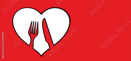 Romantic dinner with love redheart icon or symbol. For valentine, valentines day or world food day. Blind date appointment in to a restaurant. Line pattern. Always and forever together.