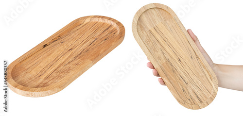 Small wooden plate for snacks. Isolated from the background