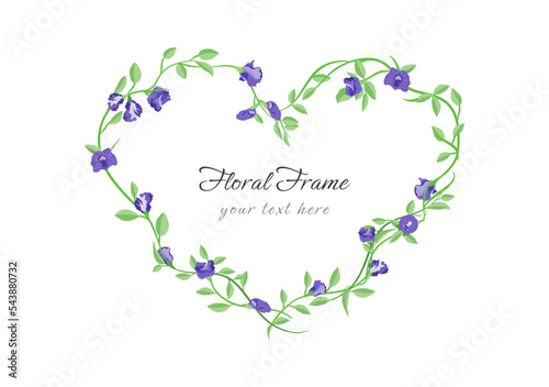 Butterfly pea flower bouquet heart shape floral frame