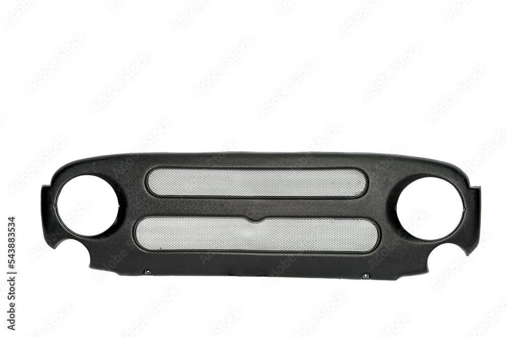 Black car radiator grill with horizontal slots and mesh front view ...