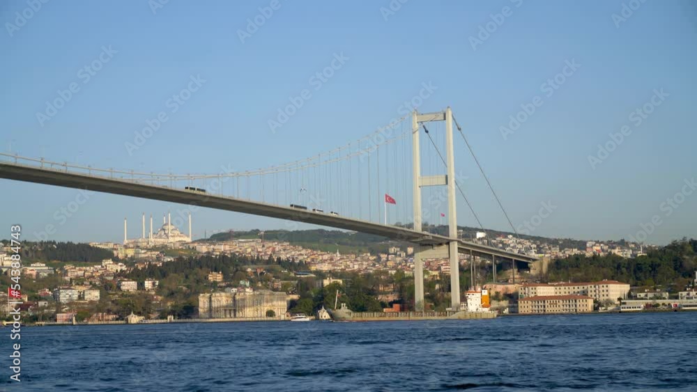 Bosphorus 15th July Martyrs Bridge over Bosphorus strait and car traffic Bosphorus 15th July Martyrs Bridge over Bosphorus strait and car traffic