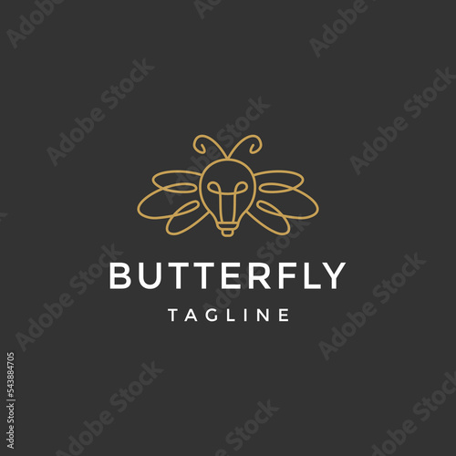 Butterfly lighting with line art style logo design template flat vector