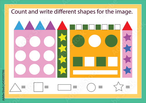 Photographie How many counting game with shapes  for kids, educational math task for the deve