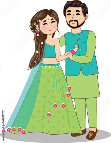 cute indian couple in mehendi outfits wedding couple on mehndi ceremony cartoon indian cute bride and groom