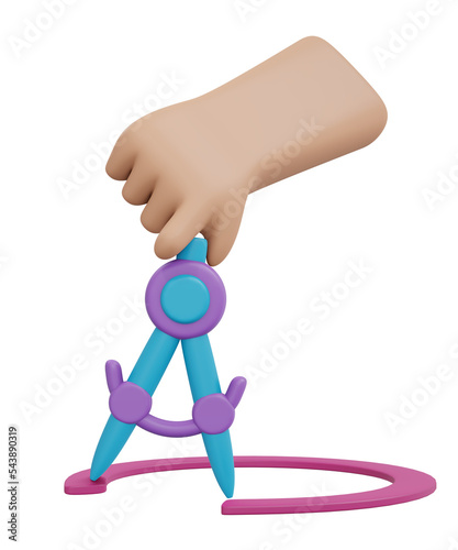 3D render of hand using compass cartoon style