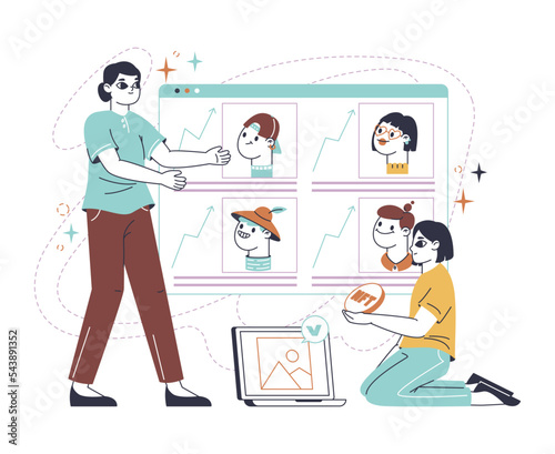 Non fungible token, crypto art selling and buying. Digital artist creating non fungible token via blockchain, exclusive nft masterpieces flat vector Illustration. Cryptocurrency arts concept