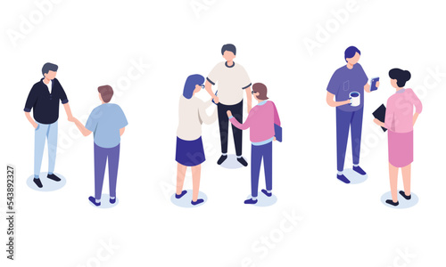 People Isometric vector presentation and banner template.